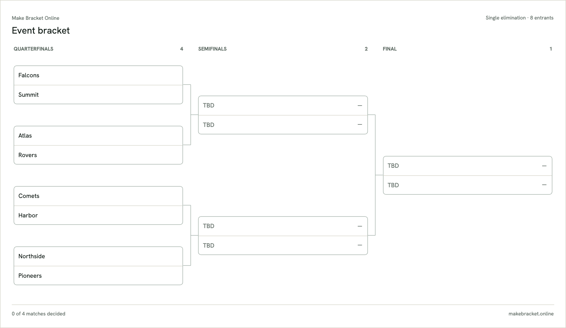 Printable bracket maker preview with connected rounds and clean export controls